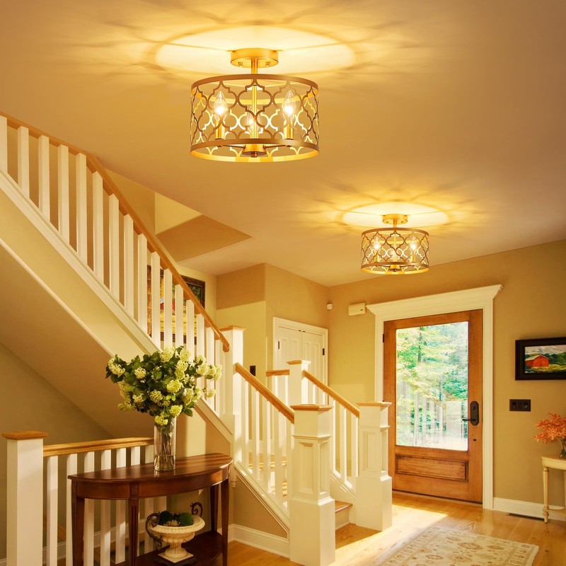 WUZUPS Chandelier 3-Light Vintage Farmhouse Semi-Flush Mount Ceiling Light Lighting