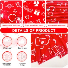 Valentines Table Cloth, 3pcs Valentines Day Tablecloth Set - Valentines Party Table Cover, Table Cover for Valentine's Day & Valentine's Day Love Heart Table Cover for Happy Valentines Day Decorations