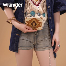 Montana West Wrangler Credit Card Holder Small Wallets for Women Slim Wristlet RFID Blolcking Keychain Wallet Western Aztec Card Cases & Money Organizer Brown