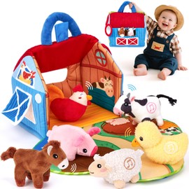 hahaland Baby Toys 6-12 Months - Surprise Barn with Stuffed Farm Animals with Real Sounds & Word Repeats, Mirror- Montessori Toys for 6 Month Old Baby 1 Year Old Boy Girl Gifts Toddlers Sensory Toy