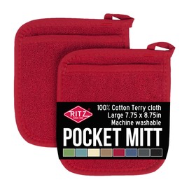RITZ Terry Pocket Mitt & Hot Pad: Unparalleled Heat Resistant, Durable 100% Cotton – Ergonomically Designed for Optimal Grip – Easy-Care Machine Washable – 2-Pack, Paprika