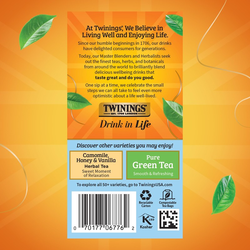 Twinings Pure Camomile Herbal Tea Individually Wrapped Bags, Calming &