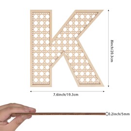Wooden Rattan Letters 8 inch Wood Letters K for Wall Decor Crafts Boho Nursery Decor for Baby Shower Wedding Bedroom Name Signs Large Rustic Letter Home Decoration