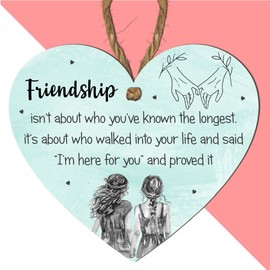 Friendship Plaque - 'Friendship Isn’t About Who You’ve Known The Longest' Heart Shaped Hanging Decoration | Unique Gift for Best Friends, Sisters & Soulmates | (Mint)