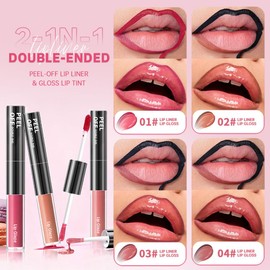 Matte Peel Off Lip Stain Tints, Double-Ended Peel-Off Lip Gloss For Long-lasting Lip Color Liquid Lipstick Lip Stain For Older Women, Highly Pigmented Smudge-proof Cruelty-Free (03#, Pack of 1)