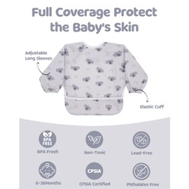 ALVABABY Baby Bibs Mess Proof Baby Bib Full Sleeve 2 Pack Toddlers Tug Proof Closure Waterproof Washable Adjustable Boys Feeding Bib 2WDJ17-CA