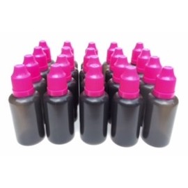 U-Need-A-Bottle (20) Pack Black Plastic Bottles 30 ml (1 oz) - Easy Squeeze Squirt Liquid Dropper Applicator Tip, Small Empty Round Travel Size, Best for Tincture Juice & Essential Oils (Pink)