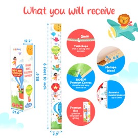KooKooBaby Canvas Growth for Baby and Kids - Nursery or Toddler Room Wall Decor for Girl and Boy - Removable Roll Up Canvas Chart with Wooden Fram (Hot Air Baloon)