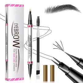 2-Prong Magic Eyebrow Pencil - Black Eyebrow Pen - Waterproof Eye Brow Pencil with Brush - Micro eyebrow Filler Pen Fine Fork for Creating Natural Effect Brows Long Lasting