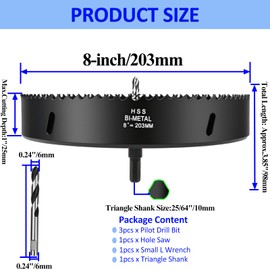 Rannb Hole Saw 8-inch Metal Hole Saw Kit Set Bi-Metal Hole Cutter Drill Bit with Sharp Teeth for Drilling Holes in Wood, Plastic, Drywall, PVC Boards