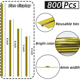 800Pcs Gold Twist Tie, 6Inch Metallic Twist Ties for Treat Bags, Reusable Twist Ties Bulk for Party Favors, Baked Goods, Cookies, Gardening and Christmas Decor