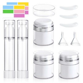 5Pcs 1.7oz Airless Pump Jar Set, FHDUSRYO Refillable Cream Jars Airless Pump Bottles, Vacuum Cosmetics Bottle Dispenser, Empty Travel Container Bottle for Skincare Cream Moisturizer Lotion, Toiletries