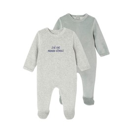 Vertbaudet Bio-Kollektion: 2er-Pack Baby Strampler, Samt & Cord grau meliert 92/98