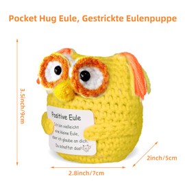 Aruigu Lucky Charm Knitted Owl Positive Gifts, Pocket Hug Owl Positive Potato Replacement, Courage Gift, Get Well Soon Gift, Good Luck Charm Exam Gift (Yellow)