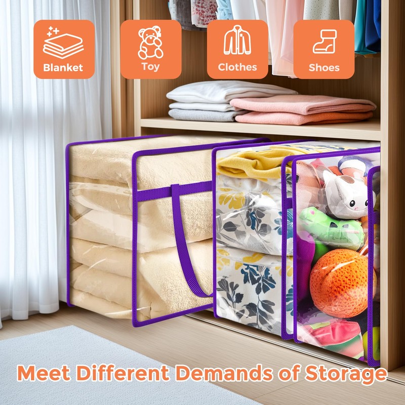 Budding Joy 6 Pack Clear Zippered Storage Bags for Clothes,40L