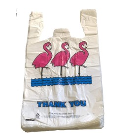 JS White Flamingo Thank-you T-shirt Shopping Bags (7x5x15-12 Mic) - HDPE Recyclable (200)