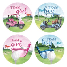 Luvsweets Golf Gender Reveal Decorations - 400Pcs Pink Team Girl or Blue Team Boy Stickers for Baby Gender Reveal Games Party Favors Supplies, Golf He Or She Seals for Baby Shower Envelopes Cards