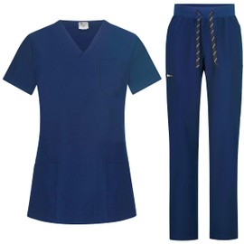 B-well BELLA Scrubs Uniforms Women Set | Scrub Top + Scrub Pants Set |Medical Uniforms & Scrubs | Scrub Uniform with Spandex, darkblue, XXXL