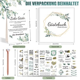 JONRRYIN Wedding Guest Book with Free Pen, Stickers and Wedding Place Cards, 21 x 21 cm, 100 Pages, Wedding Guest Book, Wedding Album for Memories