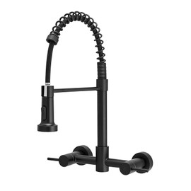 AIMADI Black Kitchen Faucet,Wall Mount Kitchen Faucet with Pull Down Sprayer,Modern Dual Handle Matte Black Commercial Faucet for Kitchen Utility Sink