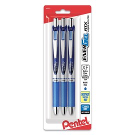 Pentel EnerGel RTX Retractable Liquid Gel Pen, (0.3 mm) la línea de punta de aguja, extra fina, 3-PK, Azul (Blue Ink)