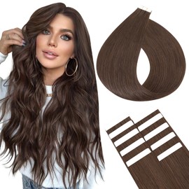 SEGOHAIR 10Pcs Human Hair Tape in Extensions, 18" Thin Tape Hair Extensions, Human Hair Extensions Tape in Hair Extensions with 5 pcs Replacement Tape Darkest Brown(15g)