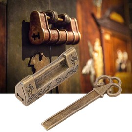 Chinese Lock and Key Flower Bird Padlock Vintage Carved Antique Latch Lock Decorative Lock with Key for Jewellery Box Drawer (Bronze)