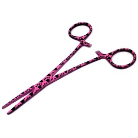 Pet Hemostat - Stainless Steel Straight Hemostat to Remove Excess Hair, Burrs, Thorns - Professional Pet Grooming Tool for Cats and Dogs 5.5" (Pink Black Paws)
