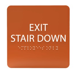 ADA CENTRAL SIGNS - 6" X6" Exit Stair Down Sign - ADA Compliant Tactile Graphics Grade 2 Braille Text Acrylic Wall Sign - Fire Safety Emergency Exit, Stairwell Signs for Office, Hotel, School, Apartment