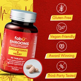 fabÜ Shrooms Cholesterol & Heart - Plant Sterols 1500mg per Serving, Blended with Edible Shiitake Mushroom & B Vitamins - Cholesterol Lowering Supplements, Vegan - 90 Tablets