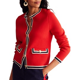 YEXPINE Women's Cardigan Sweater Open Front Color Block Button Down Knit Tweed Jackets Fall Cropped Coat Red