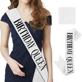 CIEHER Silver Birthday Sash Birthday Queen Sash It's My Birthday Sash Birthday Sashes for Women Glitter Fabric Sash for Birthday Decorations