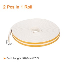 uxcell 1Roll 2Pcs Weather Seal Strip, 23/64" Wide x 5/32" Thick x 17 Ft EPDM Rubber Door Sealing Stripping E Shaped Self Adhesive Foam Tape for Door Window, White