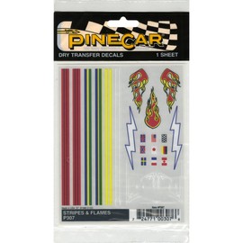Woodland Scenics P307 Pine Car Derby Dry Transfer Decal 4 by 5-Inch Sheet, Stripes and Flames