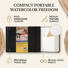 Cuaderno de Bocetos de Acuarela, Libro de Acuarela Resistente, Grueso y de Doble Cara, 230 g/m², 36 Hojas, Cuaderno de Dibujo Artístico para Acuarela, Pinturas Acrílicas, Tintas