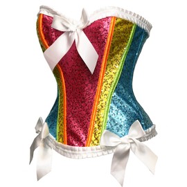 bslingerie Womens Waist Cincher Boned Corset With Brocade (Large, Rainbow)