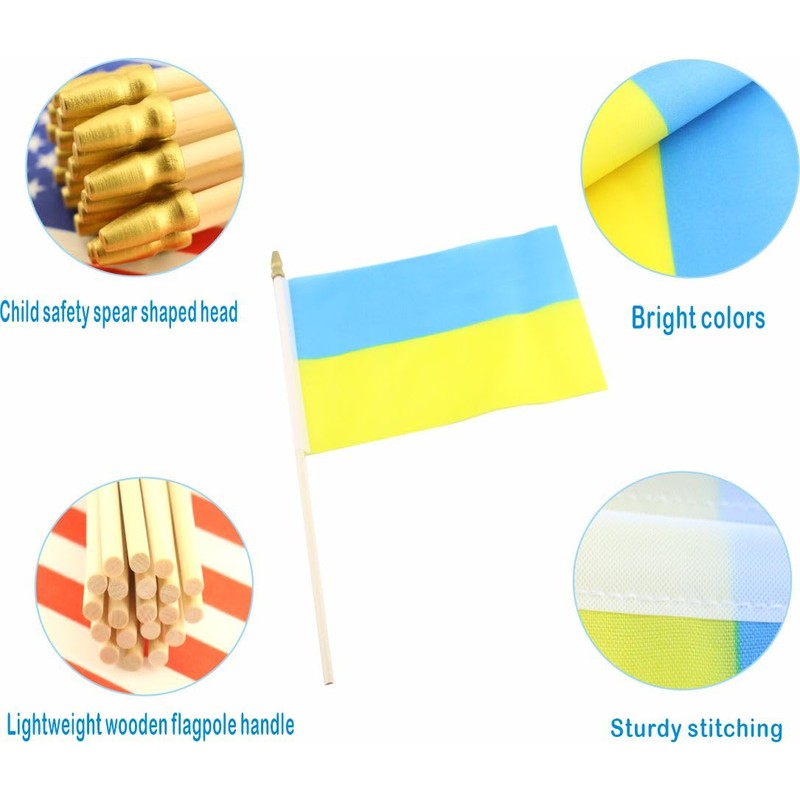 20 Pack Ukraine Flags Ukrainian Stick Flag Small Mini Handheld