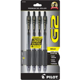 Pilot G2 Premium Gel Pens, Black Pens, Bold Point 1 mm, 4 Black