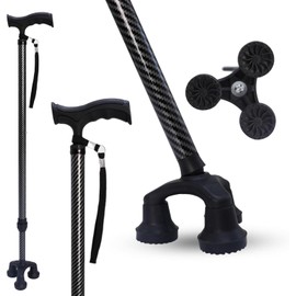 Dr. Aid Tripod & FourPod Walking Canes, Adjustable Non-Slip, Carbon Black