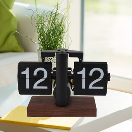 Flip Down Clock Digital Mechanical Retro Folding Clock with Thick Wooden Base Minimalist Car Flip Clock Large Numbers Desk Clock Table Clock 24 H 15 x 8 x 14 cm