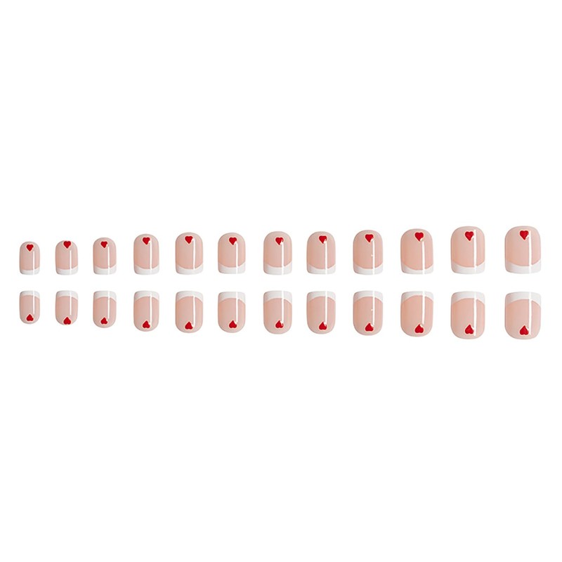 24 Pcs Valentines Press on Nails French Nail Tips Short