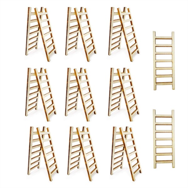 HONBAY 20PCS Wooden Mini Ladders Fairy Garden Accessories for Dollhouse Decor