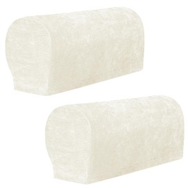 XIEHUZA 1 Pair Chenille Stretch Armrest Covers, Skin-Friendly Arm Covers Protectors for Sofa Couch Chairs Recliner, Non-Slip Armchair Slipcovers with Twist Pins (White)