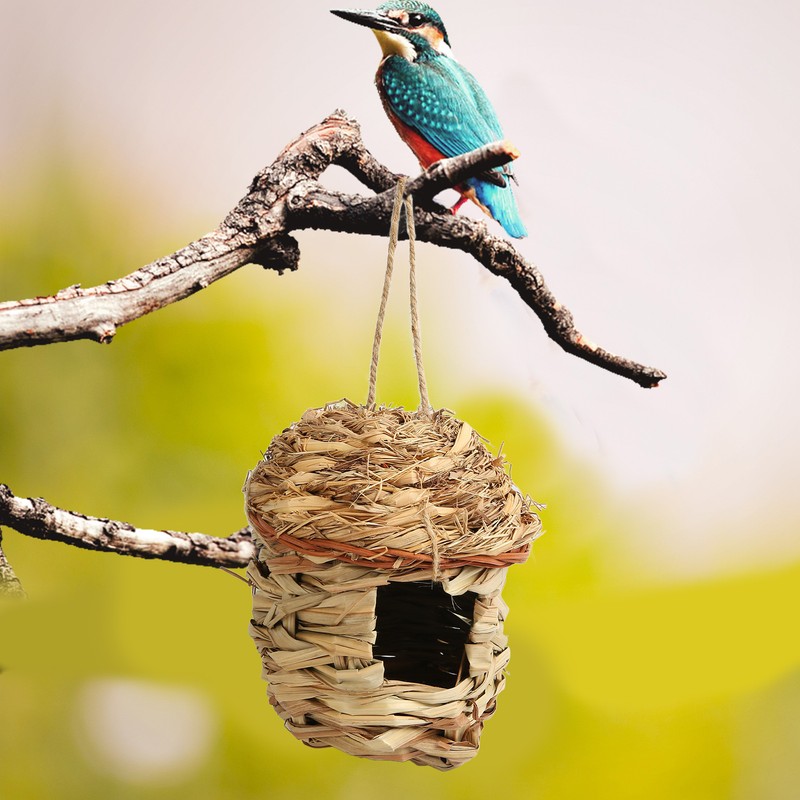 3Pcs Hummingbird House Small Grass Hanging Hand Woven Hummingbird House