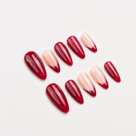 Basic Design with Chrome, French, Light Star Almond Press On Nails, Classic Design Fake Nails for Chrismast Event, Wedding Event, Prom, Party (S003, S)