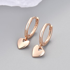 Small Love Heart Drop Earrings Hoop for Women Teens Heart Hoop Earrings (Rose Gold, One size)