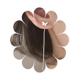 Vintage Small Butterfly Stud Earrings Tiny Butterfly Long Tassel Earrings Butterfly Threader Earrings Butterfly Long Dangle Earrings Jewellery for Women and Girls, Zinc, Cubic Zirconia