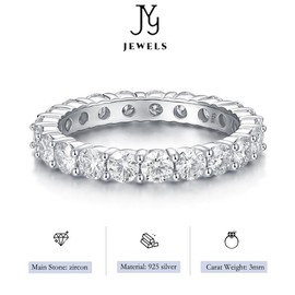 [JYJZZ186]   S925 Sterling Silver Single 0.1CT Stackable Ring, Simple Design, Zirconia Set Full Band Ring, Mix and Match Rings, Holiday Gifts. - Size: 6