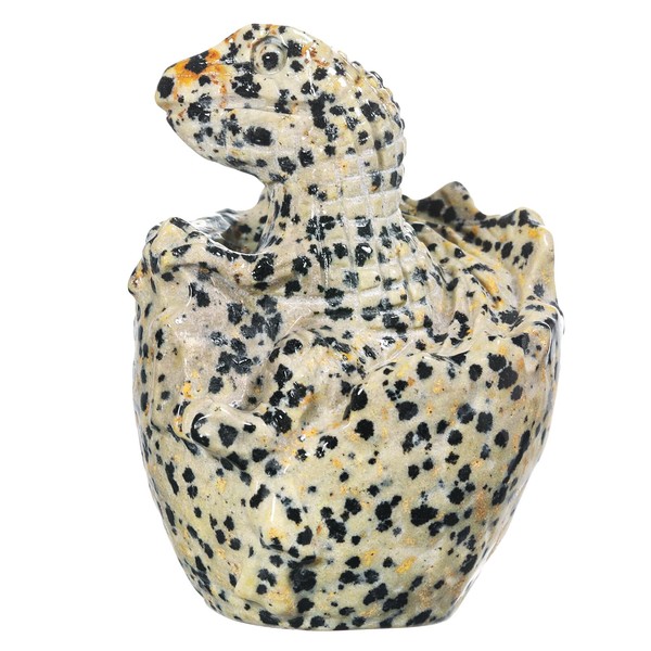 Nupuyai 2.5" Dalmation Jasper Crystal Stone Hatching Dinosaur Egg Statue,