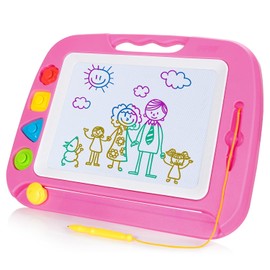 SGILE Pizarron Magico Infantil, 42 x 32 cm Pizarra Magica Niños con 4 Formas de Sellos, Juguete Educativo Portátil y Regalo para Niños y Niñas Mayores de 3 Años, Rosa